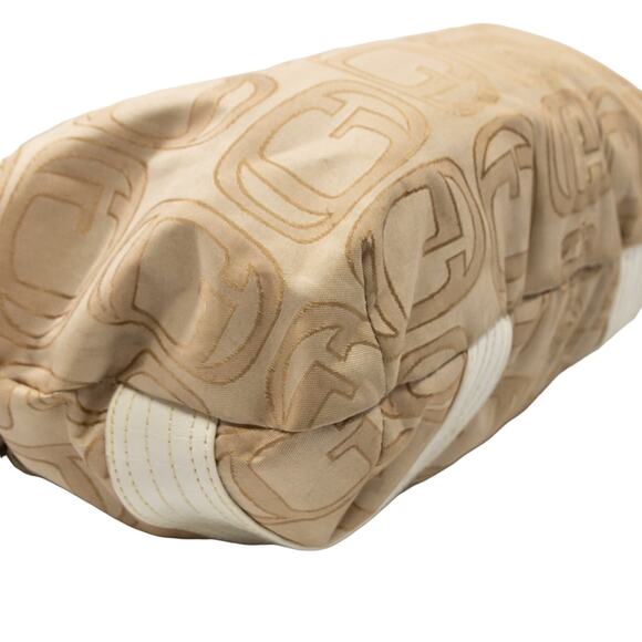 Vintage Womens Large Purse Tan White G Signature Roomy 3 Compartment Satchel Bag - Picture 4 of 8